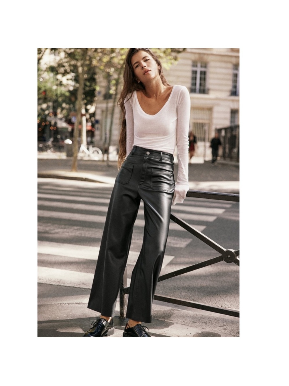 NWT Zara marine straight faux leather wide leg